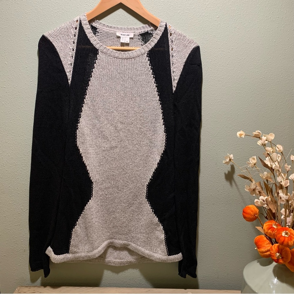 Helmet Lang // Black and Grey Color Block Sweater - Size Medium